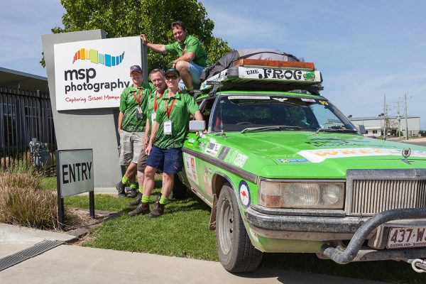 Queensland MSP Franchisees and "The Frog" green car outside MSP HQ